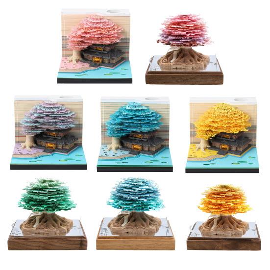 3D Tearable Calendar with LED Light Artistic Paper Sculpture Tree House Illuminated Tear-off Calendar Special