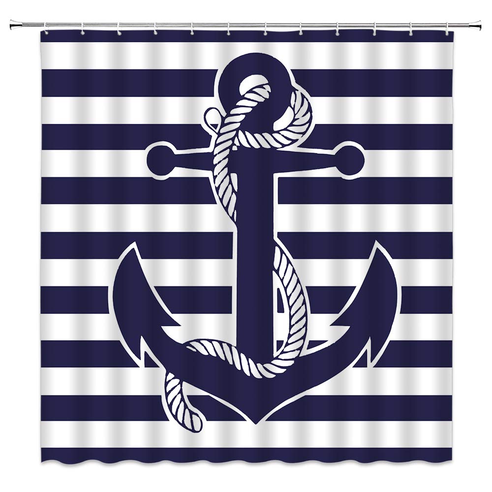 Navy Blue Shower Curtain Stripes Blue And White Shower Curtain Fabric Shower Curtain For Bathroom Waterproof Home Bath Decor