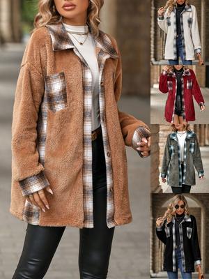 Faux Fur Long Sleeve Checked Coat for Women - Autumn Winter New Arrivals