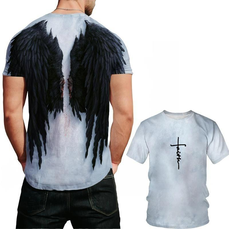 Fashion Angel Wings Pattern Printed Kids Adult T-shirt Summer Women's and Men's Casual Outdoor Girl and Boy Short Sleeve Tees Top Pullover