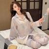 Spring and Autumn New Fashion French Ice Silk Pajamas Female Sweet Princess Style Thin Long Sleeves Gradual Change Loungewear Can Be Worn Outside