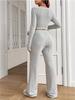 2024 Women's Solid Color Rib-Knit Lounge Set: Long-Sleeve Top & Pants