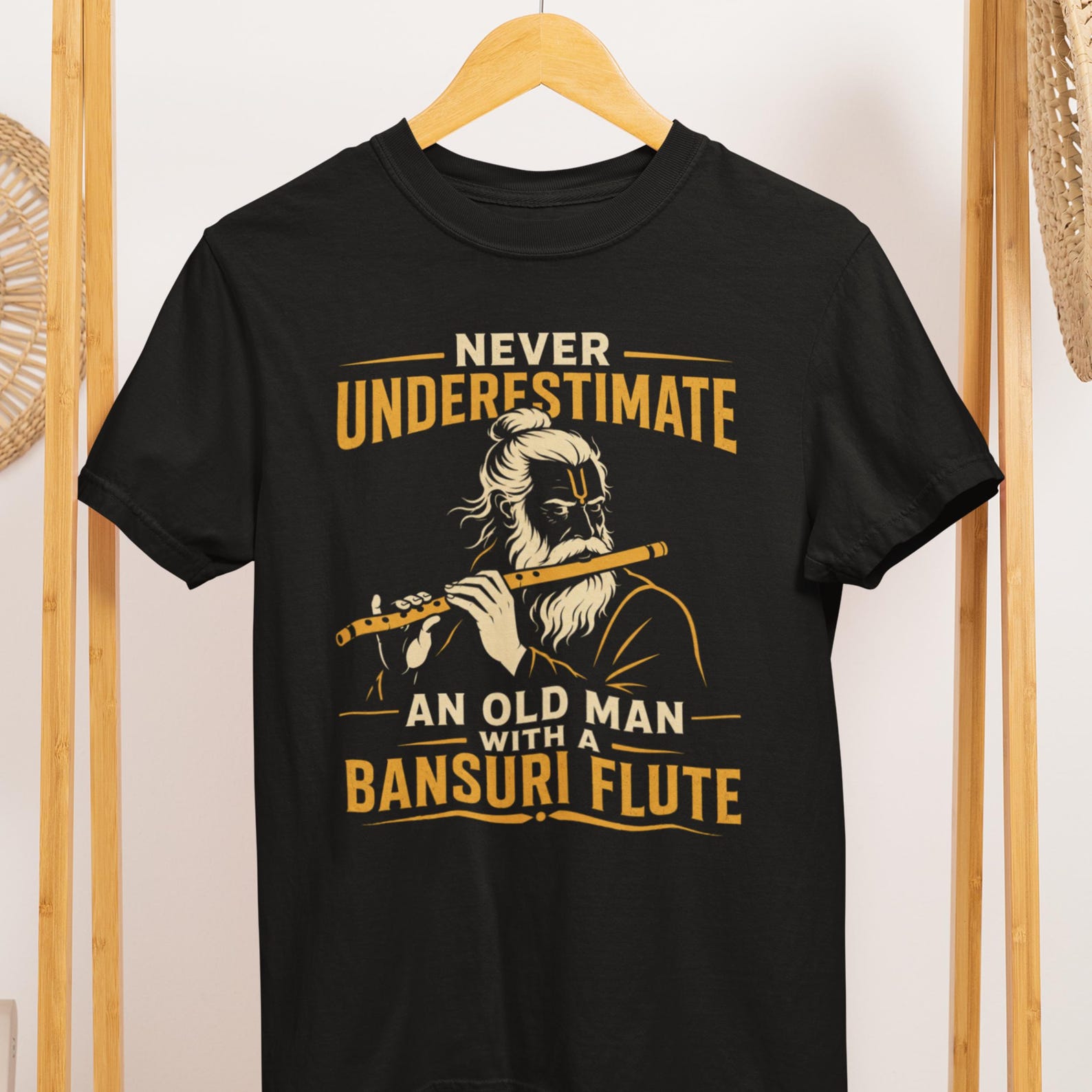 Old Man Bansuri Flute Player T-Shirt, Indian Musician Gift, Comfort Colors Tee S