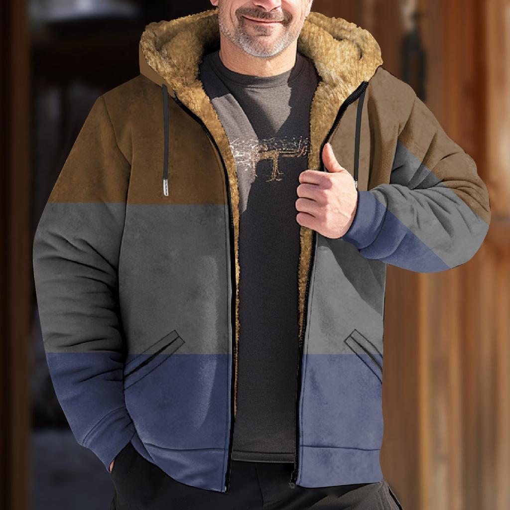 Męska kurtka z blokami kolorów Męska wiosenno-jesienna, casualowa kurtka z kapturem i zamkiem błyskawicznym