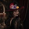Halloween Red Hat with Skeleton Hand and Flower Decoration, Mesh for Costume Party