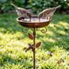 Außen Eisen Vogeltränke Retro Garten Vogelhäuschen mit abnehmbarer Schale 5-Zinken-Erdspieß Wildvogel Futterspender Vogelbad für Hinterhof Terrasse