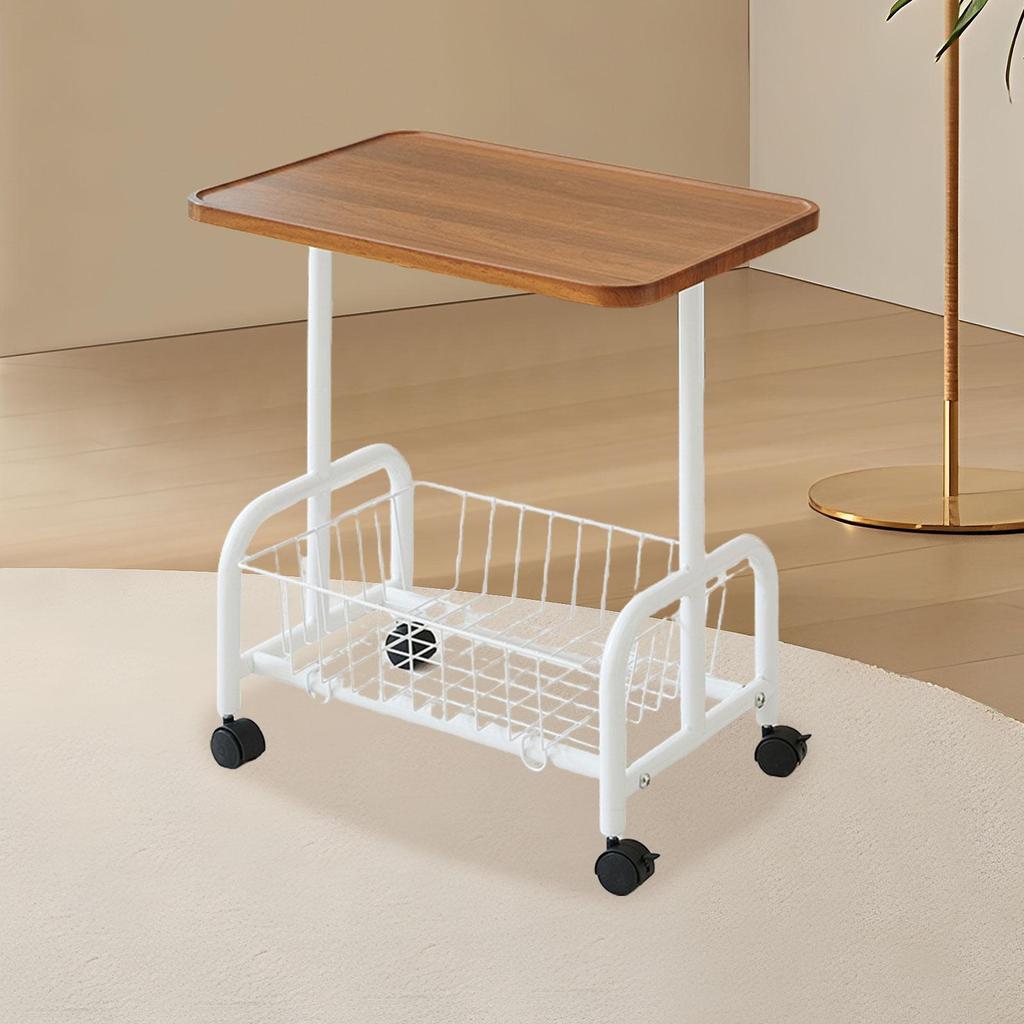 Mobile Side Table Rolling Utility Cart Couch Storage Organizer with 360 Degree Rotating Wheels for Living Room Office
