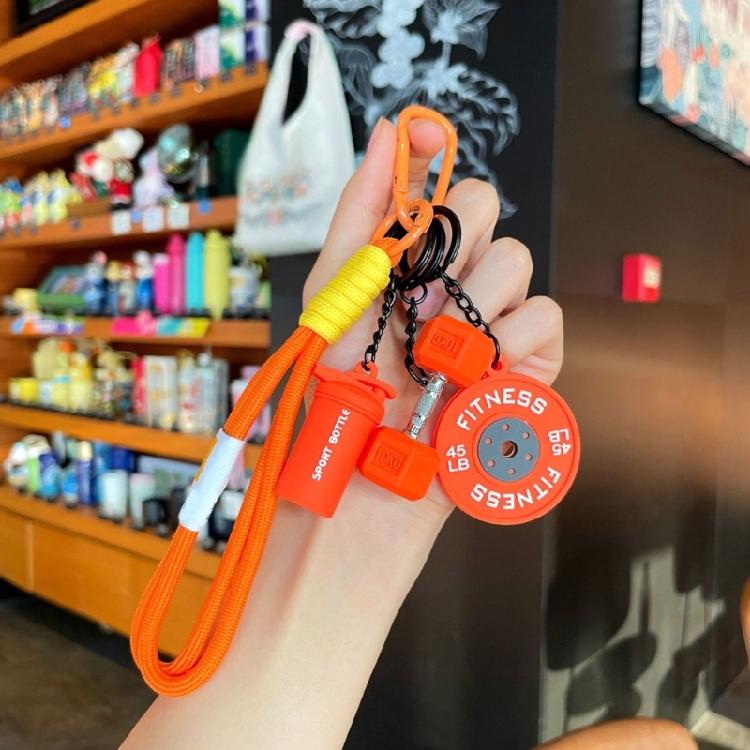 Simulated Workout Gear Keyring Detachable Barbell Charm Soft Silicone Design For Keys And Backpacks
