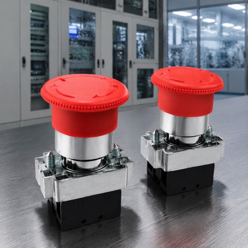 2PCS Round Head Push Button Switch Mushroom E-Stop Button for XB2-BS542/ZB2-BE102C Machine Safety