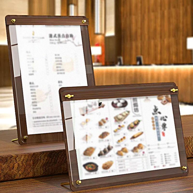 1PC Solid Walnut Wood Top Display Clipboard Restaurant High-grade Coffee Price List Dinner Acrylic Menu Table A4/A5/A6