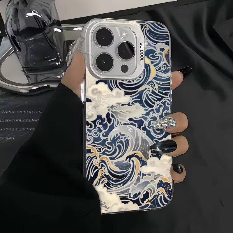 

Ukiyo-e Ocean Waves Creative чехол для iPhone 16 15 14 13 12 11 Pro XR XS Max 7 8 Plus телефон противоударный чехол iPhone 16 Pro белый