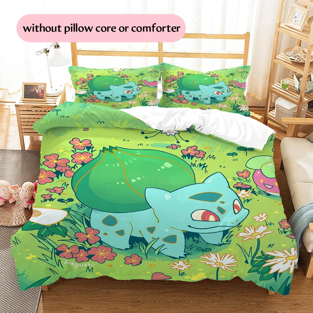 Pokémon Bulbasaur Vzor Povlečení Domácí Dekorace Narozeninový Dárek (1 * povlak na peřinu + 2 * povlak na polštář, bez jádra)