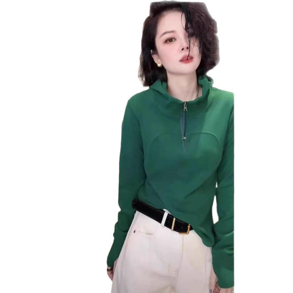 Women's High Neck Hooded Solid Sweatshirt - 2025 Spring/Autumn Fashion, Loose & Versatile Style