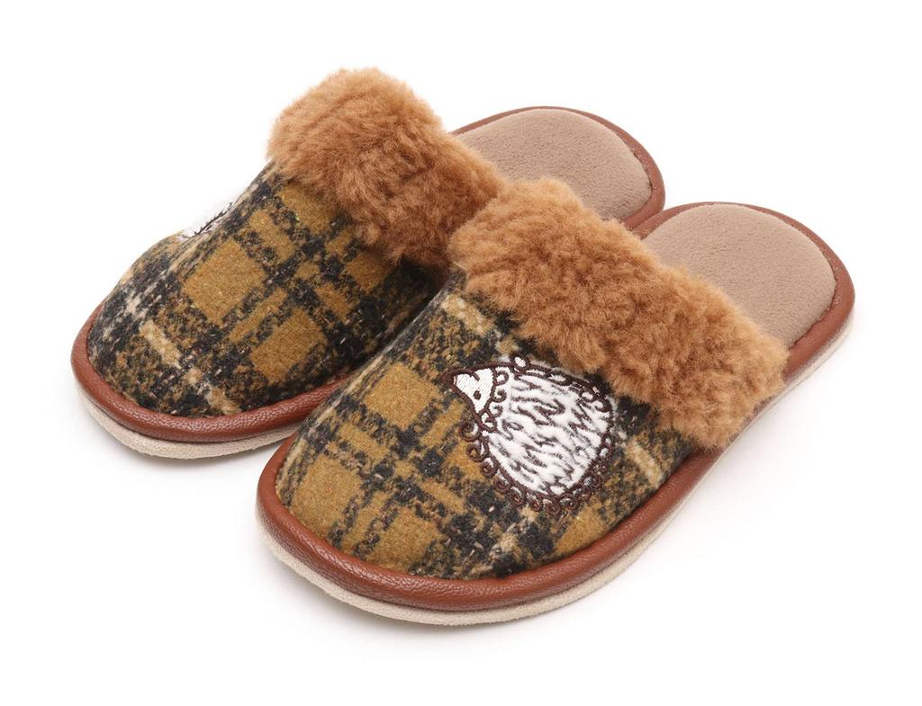 LISA LARSON Checkered Fur Hedgehog Slippers Nordic Style Lisa Larson Room Shoes for Women and Size [Cute Men] (Brown, M)
