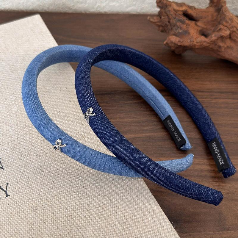 Retro New Bow Denim Blue Headbands for Woman Girl Temperament Hair Band Thin Hair Hoop Female Fashion Versatile Hair Accessories