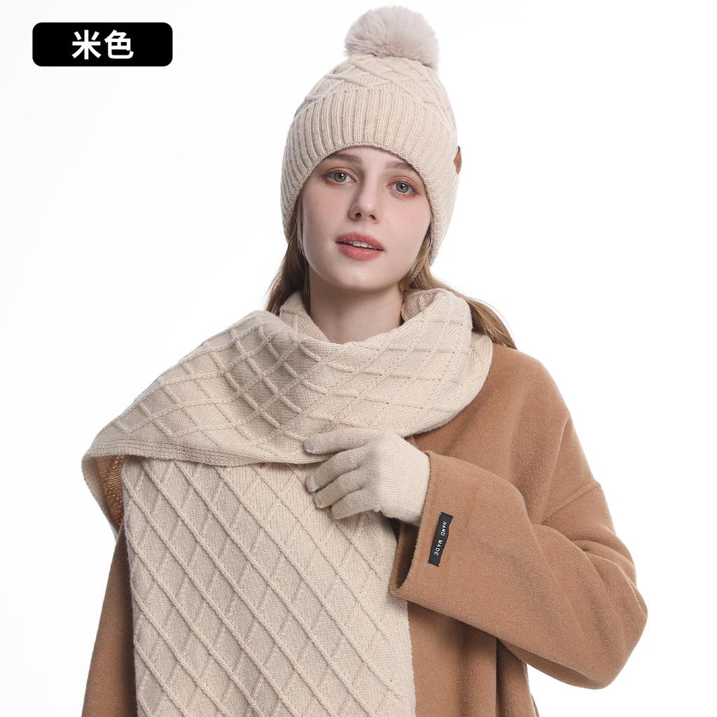Knitted Hat Children's Winter Warmth Double-layer Velvet Cycling Ear Protection Wool, Hat, Scarf, Gloves Three-piece Set