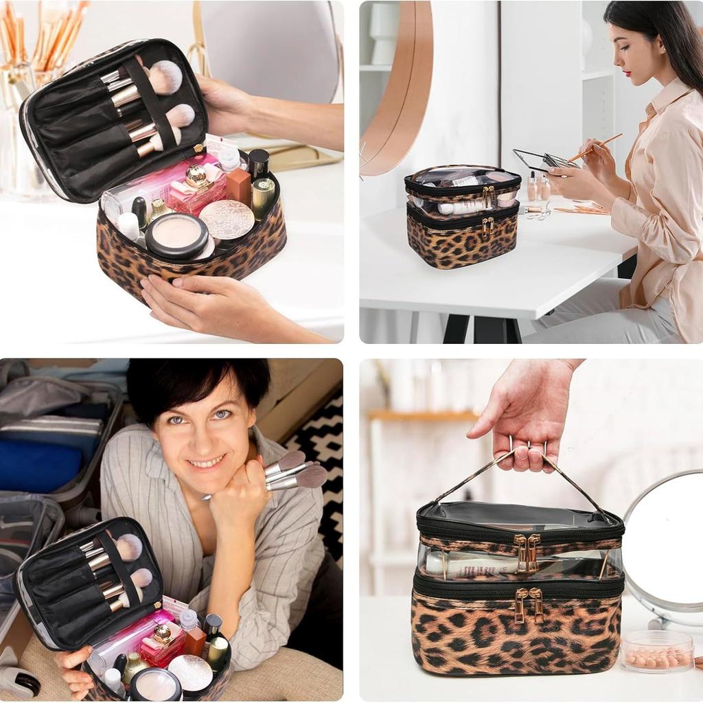 Leopard Print Makeup Bag Large Small Portable Waterproof Compartment Toiletry Bag Women Travel Designer
