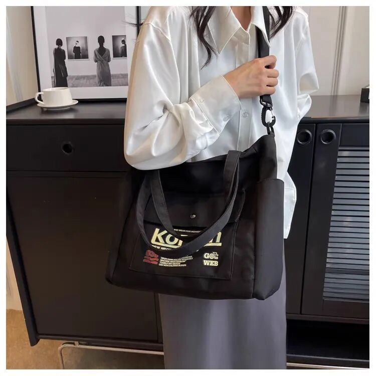 Large Capacity Women Tote Canvas Handbag Schoolbag Female University Portable Shoulder Bag Rectangular Shopping Beach City College Korean Popular