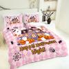 3-piece Halloween Pink Ghost, Castle Pattern, 1 Quilt Cover+2 Pillowcases, Coreless, Soft and Comfortable Duvet Cover Set