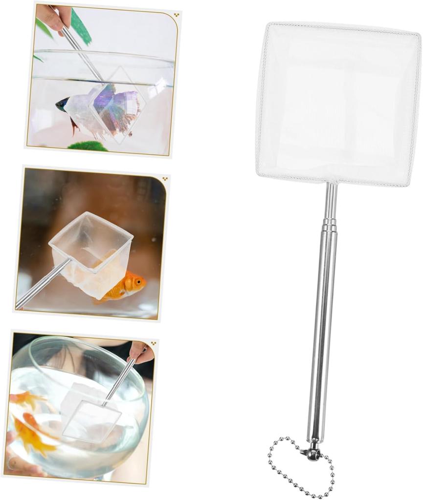 Aquarium Square Fishing Net with Suction Cup Extendable Long Handle Fishing Gear for Catching Fish Shrimp Tank Clean Accessories