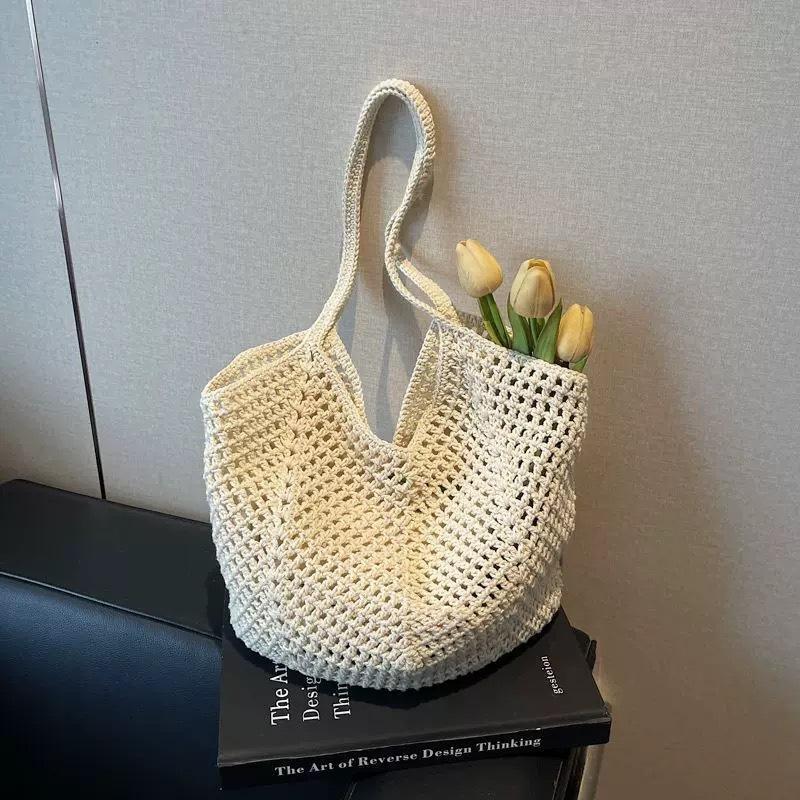 Lazy tote new leisure seaside beach shoulder bag bag straw woven handmade large-capacity holiday woven hollow