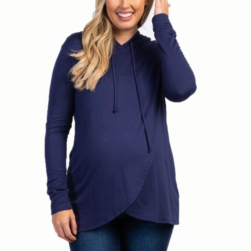 New European and American Spring and Autumn Maternity Wear Solid Color Versatile Long-sleeved Hooded Sweatshirts for Woman