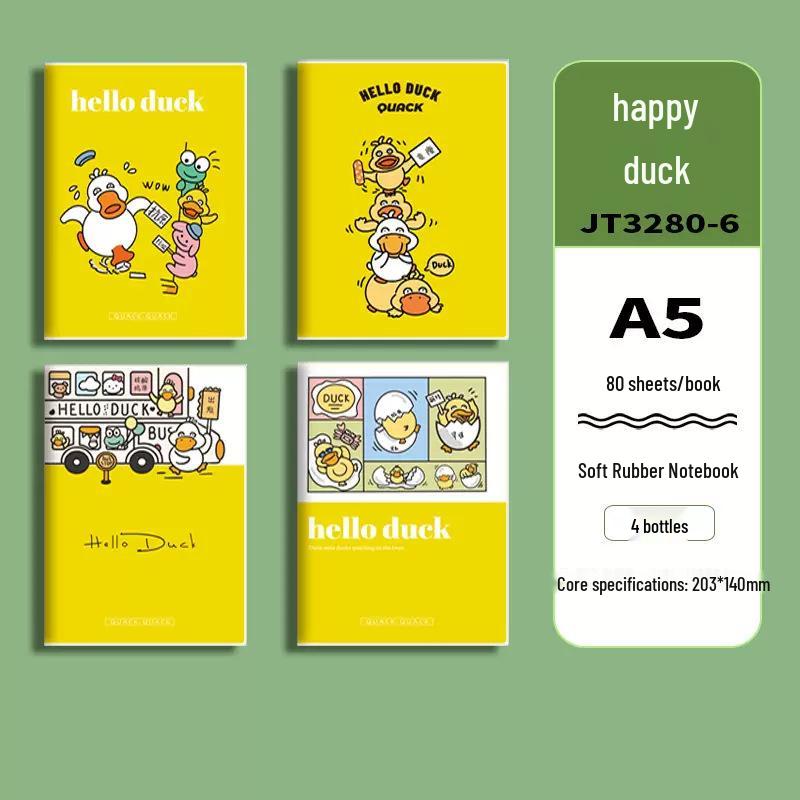 Soft Leather Student Notebook - A5/B5 Lined, Thick Cartoon Diary