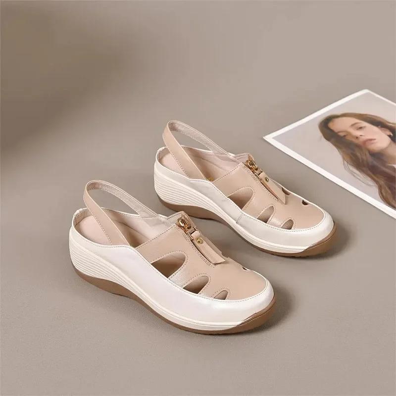 Fashion 2025 Spring and Summer New Women's Shoes Thick Sole Wedge Korean Version of Fashion Simple Mother Sandals