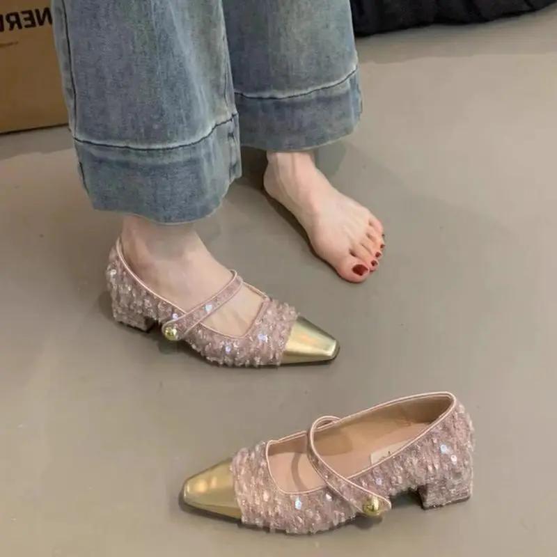 Pointed Toe with Medium Heels Woman PumpsLoafers Japanese Style Lolita Mary Jane Shoes for Women Chunky Block Heel Discount Y2k