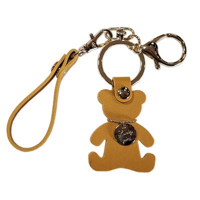 [byDream] Bear Keychain, Bear Bag Charm, Faux Leather, Handmade Keychain, Back Strap, Bear Keyring (Mustard Yellow)