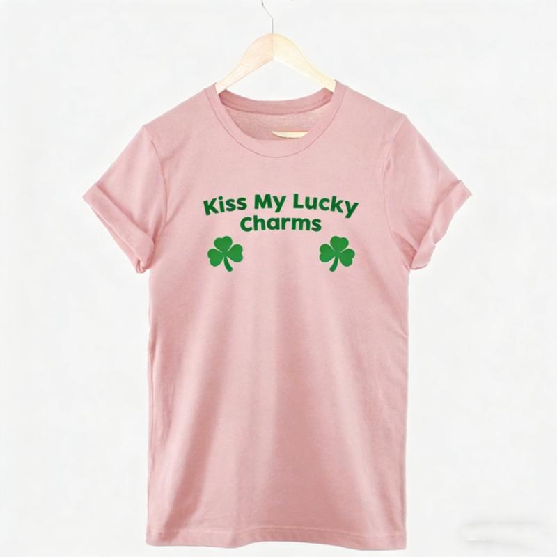 Saint Shirt Kiss My Lucky Charms Funny St Patricks Day Unisex TShirt Crewneck Regular Short Sleeve Printed Tshirt Tops