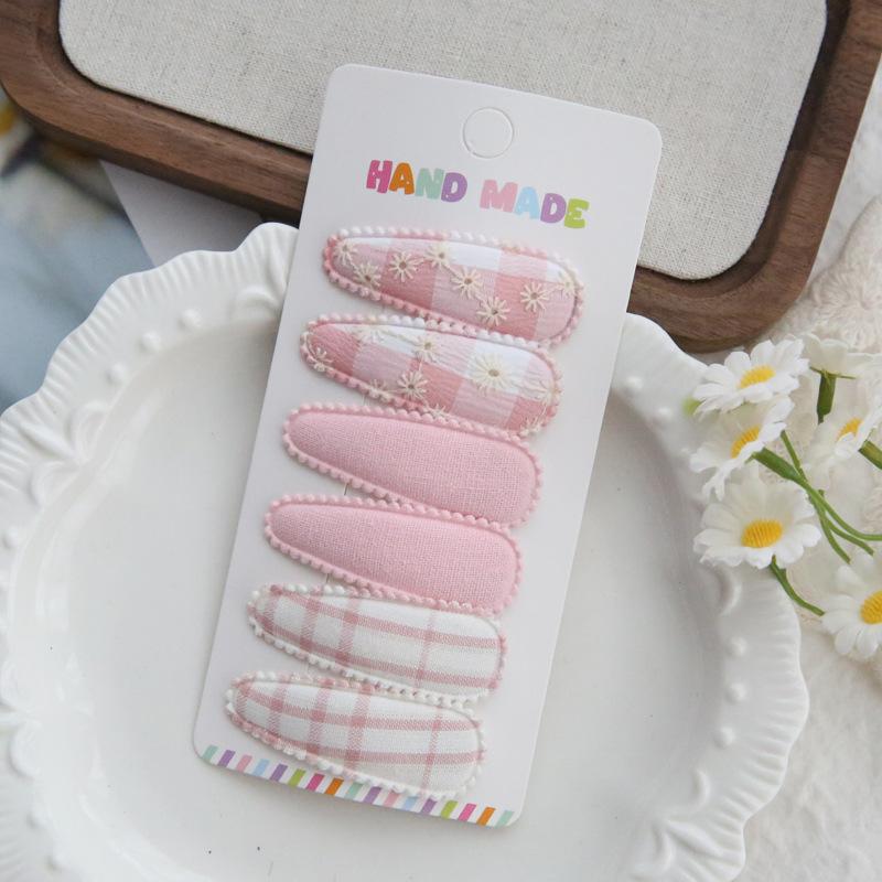 6Pcs/set Cute Floral Cotton Hair Clips Set Plaid Fabric Bows for Girls Baby Kids Hair Accessories Finishing Bangs Kids Headwear