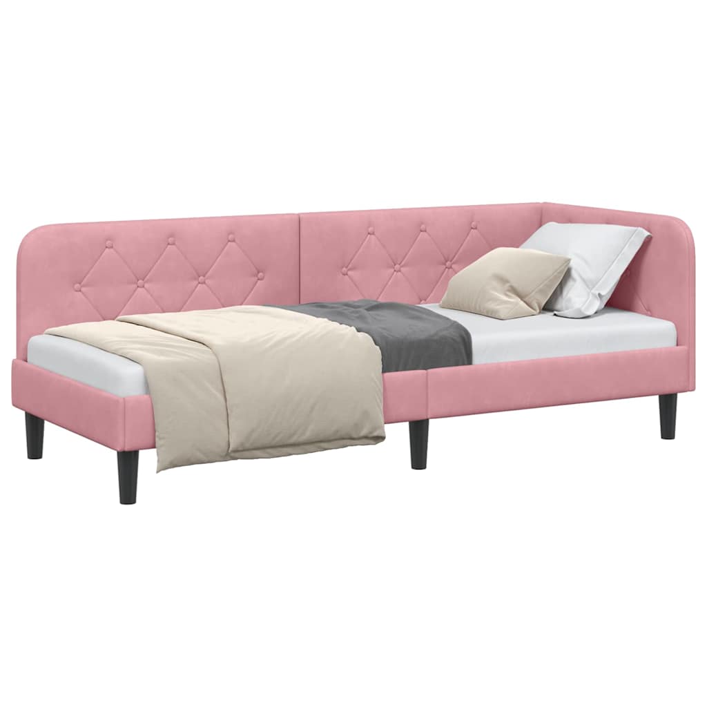 L Shaped Bed Frame Pink 80 x 200 cm Velvet