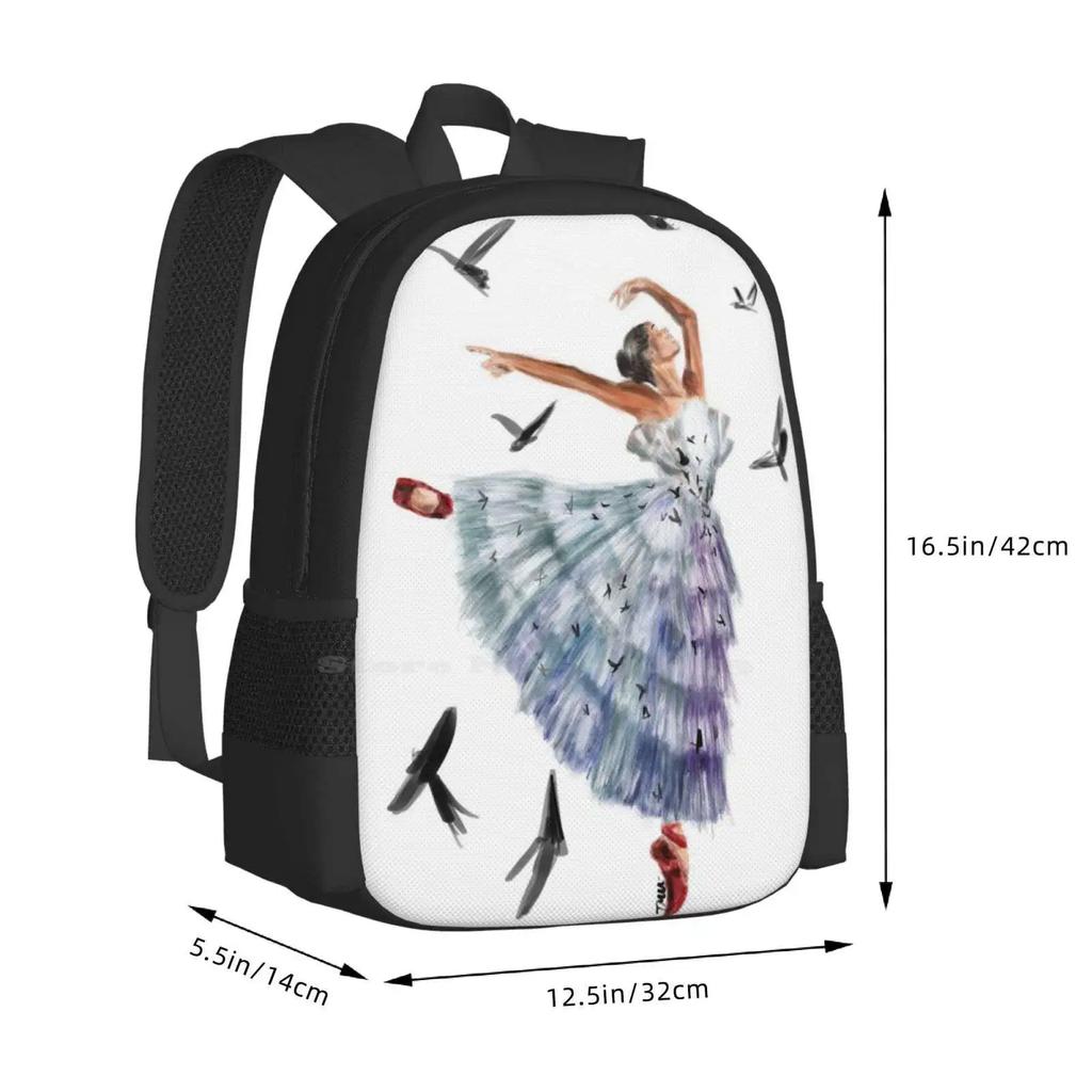 Misty Copeland Impression 3D Design Sac à Dos Sac d'Étudiant Ballet Misty Copeland Danseuse Ballerine Pointes Oiseaux Tulle Chaussures Noires Rouges