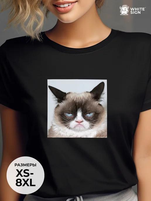 Oversized cotton T-shirt with Angry Cat print M