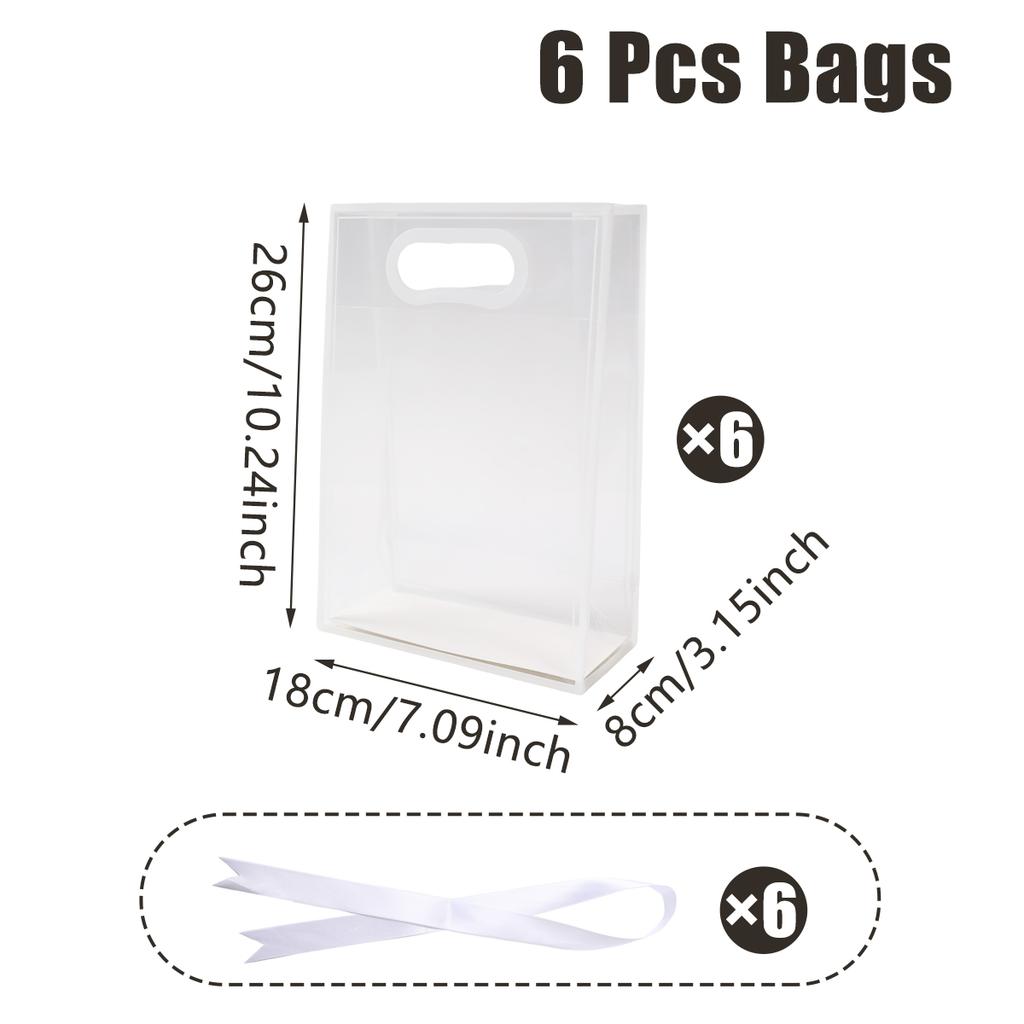 10Pcs Clear Plastic Gift Bag with Die Cut Handles Reusable PP Flower Bag with Ribbon for Wedding Bridal Birthday Party Business