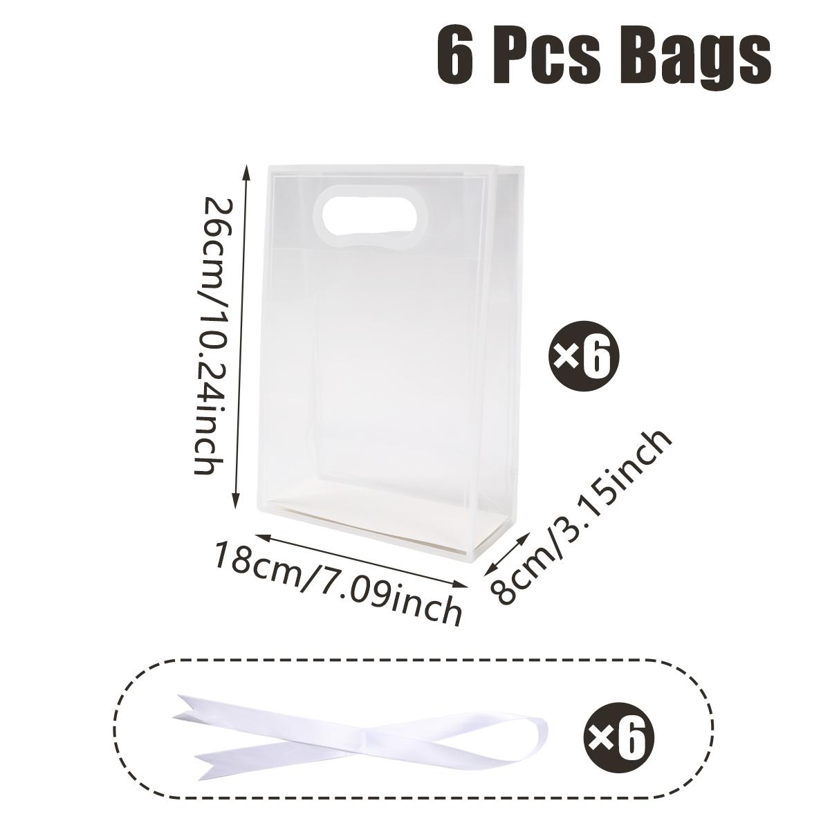 

10 шт. прозрачных пластиковых подарочных пакетов с вырубными ручками, многоразовые полипропиленовые пакеты для цветов с лентой для свадьбы, девичника, дня рождения, бизнеса 6pcs