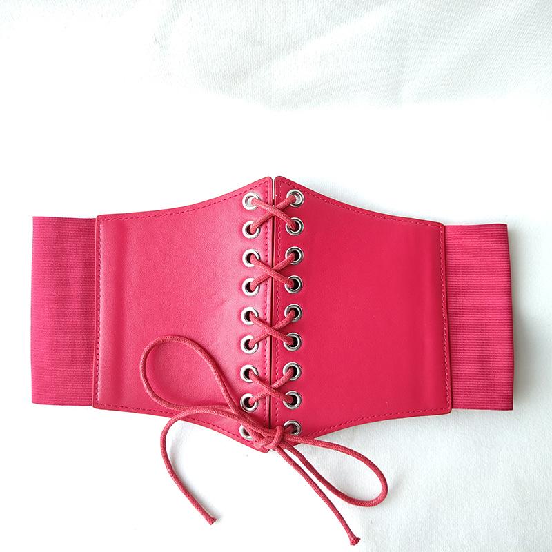 Women's Elastic Waistband Wide Leather Belt, Black, Versatile Fashion Lace-up Dress Accessory