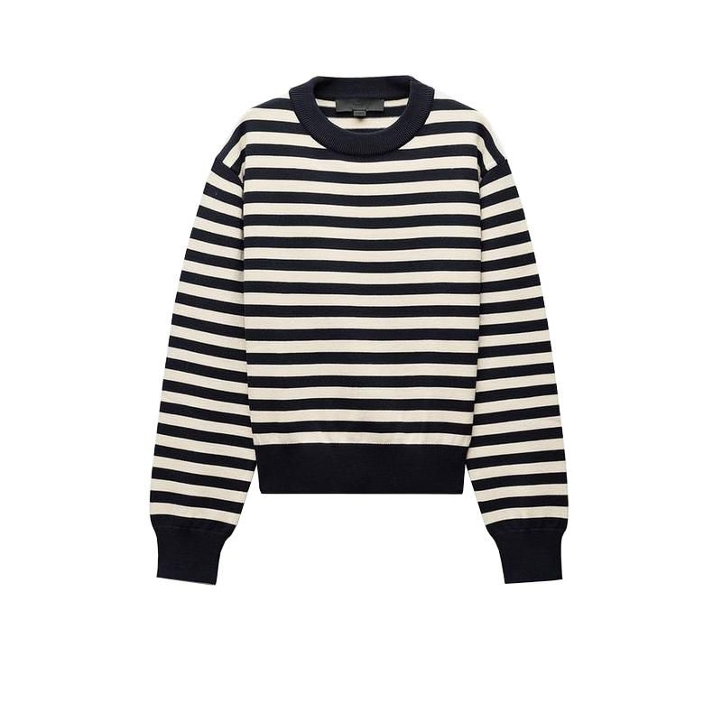 Spring New Women's Clothing Retro Crew Neck Long Sleeves Stripes Casual Short Sports Knitwear 5536009