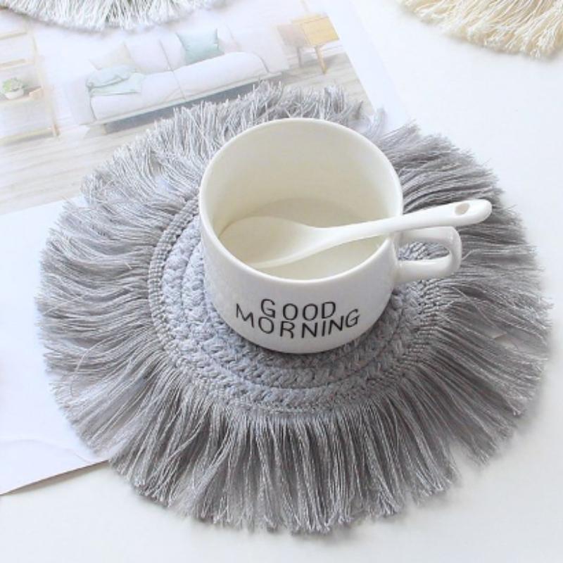 Hand-woven Cotton Rope Tassel Cup Mat Round Non-slip Insulated Bowl Mat Placemat Coaster Minimalist Coaster Home Decor