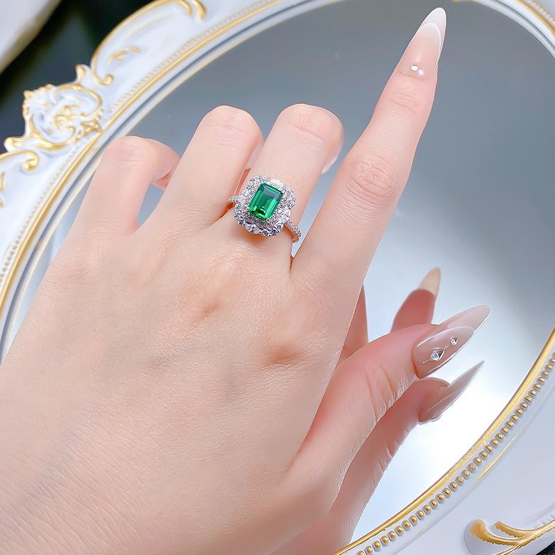 S925 Sterling Silver Simulated Emerald Cut High Carbon Diamond Ring