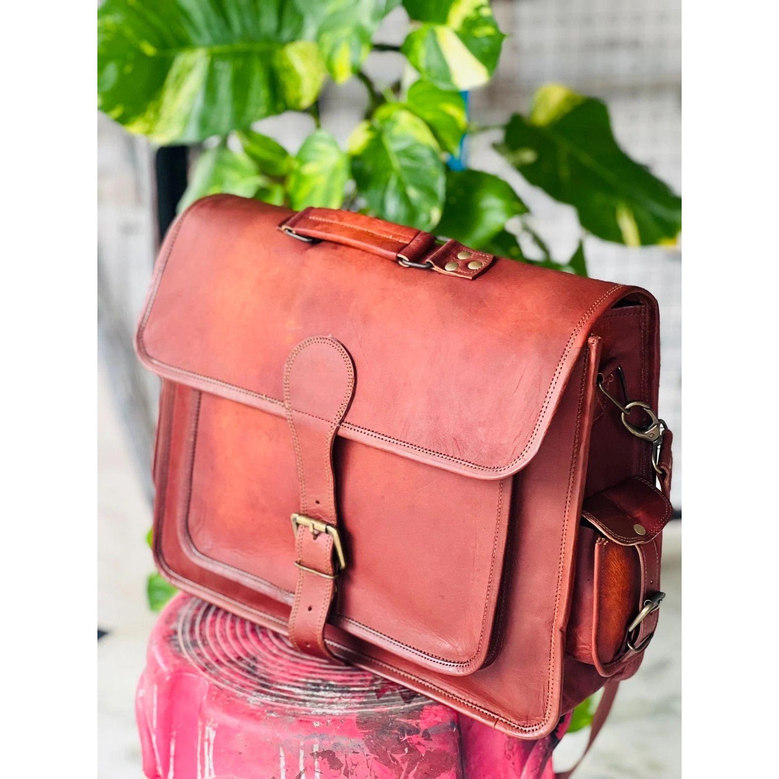 

Мужская сумка-мессенджер для ноутбука, портфель из натуральной козьей кожи, винтажно-коричневый 16 x 12 x 5 in