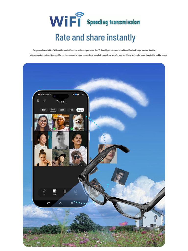 AI Smart Glasses: Video Recording, Bluetooth Audio, Call Support, 8MP Camera, Auto Translation, Color-Changing.