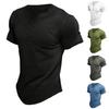 V-Neck Buttons Half Placket Short Sleeve Men T-shirt Summer Solid Color Simple Tee Shirt Streetwear