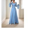 Women's Light Blue Square Neck Maxi Dress with Sheer Bell Sleeves