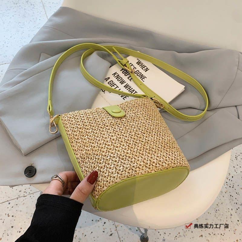 New seaside summer beach vacation versatile woven bag fashion messenger bag straw bucket bag shoulder bag