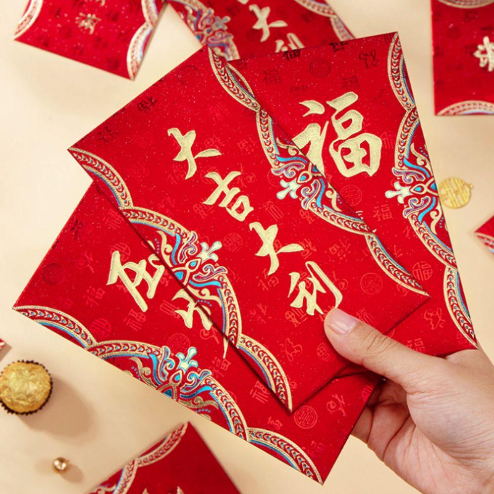 6pcs Frosted 2026 Lucky Money Bag Blessings Printing HongBao New Year Decoration Red Packet Wedding