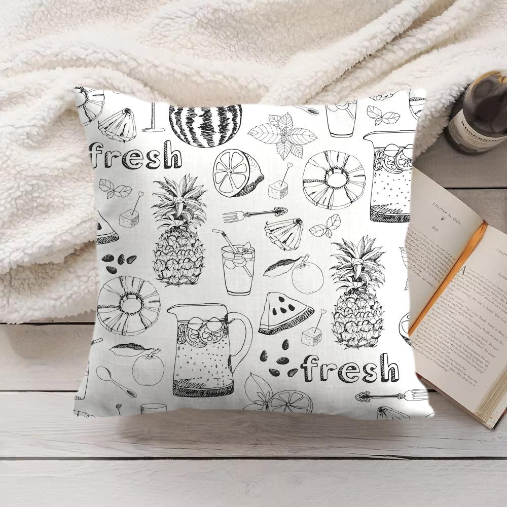 Cocktail Pattern Cushion Cover Soft Short Plush Pillow Cover Smooth Cozy Texture Aesthetic Cushion Case Home Decor