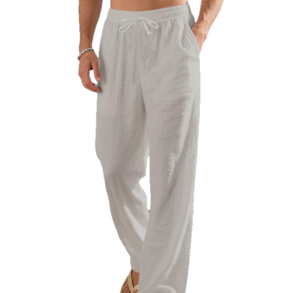 Crazy Muscle Men's Linen Trousers Breathable Straight Loose Drawstring Strap Pants Multi-Color Optional Jogging Pants
