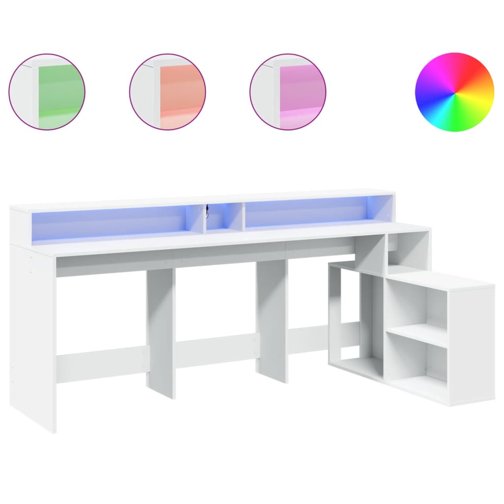 Vidaxl Biurko Z Podświetleniem Led, Białe, 200X104X91 Cm